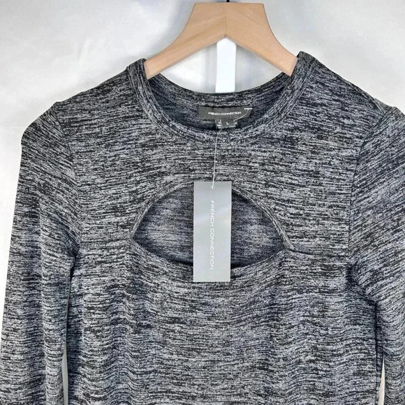 French Connection Space Dye Size Large Sweater Dress Midi Gray Stretch - Picture 4 of 12